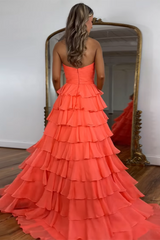 Long Tiered Prom Dress for a Sweetheart Princess in Orange