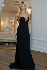 Long Black Prom Dress with Keyhole and Spaghetti Strap Sheath