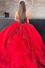 Sweetheart Ball Gown Quinceanera Dress in Red with Corset and Appliques