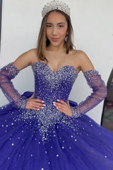 Sparkly Sweetheart Quinceanera Dress in Dark Blue Tulle Ball Gown