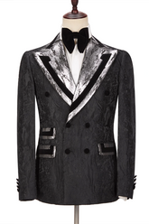 Stylish Black David Best Wedding Suits for Groom Double-Breasted with Peaked Lapel