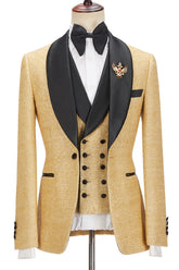 Shining Sparkly Golden Shawl Lapel Three-Piece Men's Suits for Wedding