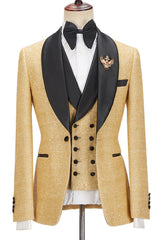 Shining Sparkly Golden Shawl Lapel Three-Piece Men's Suits for Wedding