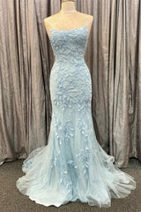 Tulle Mermaid Formal Dress Spaghetti Strap Open Back With Appliques