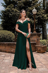 Burnt Orange Evening Dress Spaghetti-Straps Split Sweetheart Off-The-Shoulder