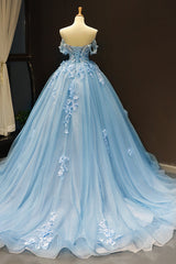 Off-Shoulder Ball Gown in Light Blue