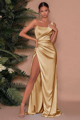 Sleeveless Mermaid Slit One-Shoulder Long Evening Dress