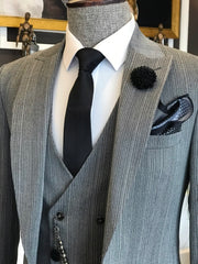 Modern Gray Peaked Lapel One-Button Three-Piece Business Men's Suits