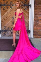 Sparkly Fuchsia Sequins One Shoulder Watteau Train Tight Homecoming Dress/Mini Dress