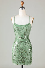 Glitter Green Sequins Tight Beaded Short Homecoming Dress/Mini Dress