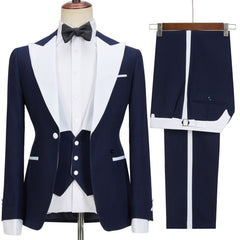 Tyler Stylish Slim Fit Navy Blue Peaked Lapel Three-Piece Men's Suits