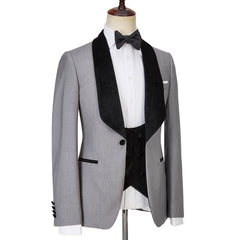 Robert Light Gray One-Button Shiny Shawl-Lapel Three-Piece Wedding Men's Suits