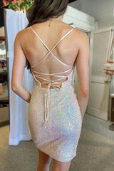 White Sequins Ruched Tight Homecoming Dress/Mini Dress