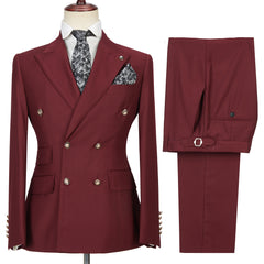 Glamorous Burgundy Double-Breasted Groomsmen Outfits with Peak Lapel