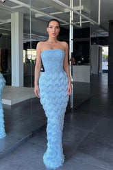 Amazing Sky Blue Mermaid Formal Dress Sleeveless With Appliques