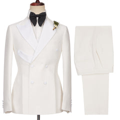Chic White Two-Piece Double-Breasted Peaked Lapel Wedding Suits