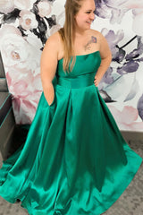 Long Green Plus Size A-Line Prom Gown