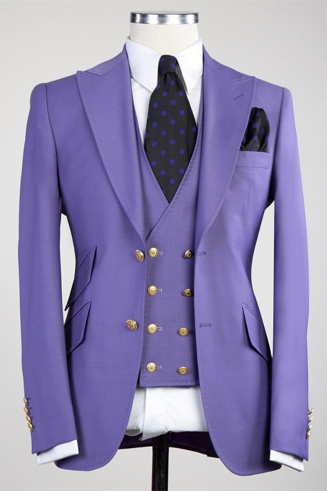 Clifford Chic Purple Best-Fitted Peaked Lapel Three-Piece Men's Suits