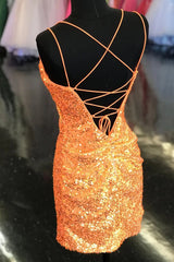 Sparkly Orange Sequined Tight Short Homecoming Dress/Mini Dress