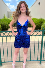 Sparkly Royal Blue Sequined Tight Short Homecoming Dress/Mini Dress