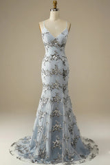 Prom Dress with Spaghetti Straps and Beaded Backless Design