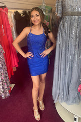 Glitter Orange Backless Tight Beaded Short Homecoming Dress/Mini Dress