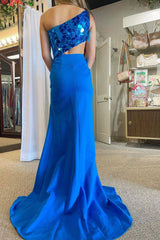 Royal Blue Mermaid Prom Dress with One Shoulder and Cut Out Detail