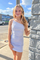 Sparkly Lilac Beaded One Shoulder Sequins Tight Homecoming Dress/Mini Dress
