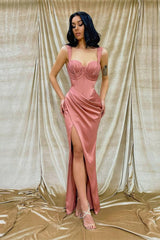 Straps Sweetheart Sleeveless Mermaid Long Formal Dress With Split