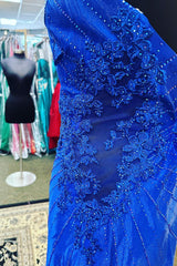 Sparkly Royal Blue Sequined One Shoulder Tight Short Homecoming Dress/Mini Dress with Appliques