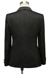 Classic Black Shawl Lapel Jacquard Wedding Suit for Men