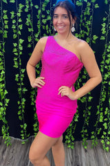 Yellow Open Back Sequins One Shoulder Tight Homecoming Dress/Mini Dress