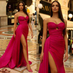 Charming Rose Strapless Spit Sweep Evening Dress