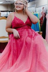 Royal Blue Plus Size A-Line Prom Dress with Spaghetti Straps and Appliques