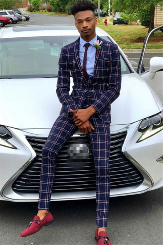 Classic Dark Navy with Plaid Morning Suit Wedding for Man