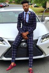 Classic Dark Navy with Plaid Morning Suit Wedding for Man
