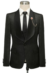 Classic Black Shawl Lapel Jacquard Wedding Suit for Men
