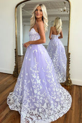 Sweetheart A-Line Prom Dress in Lilac with Appliques