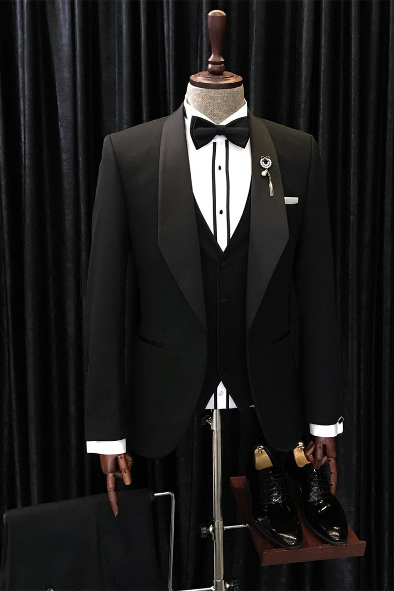 Fashion Black Shawl Lapel Three-Piece Wedding Suits