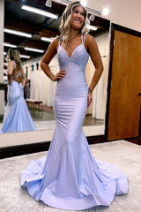Mermaid Prom Dress with Lavender Rhinestone Spaghetti Straps