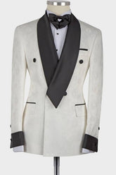 Jaxson White Shawl-Lapel Double-Breasted Fashion Slim-Fit Wedding Groom Suit