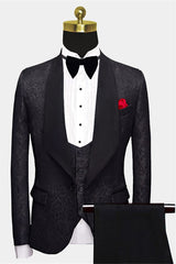 Formal Three-Piece Business Black Men's Suits Jacquard Wedding Suits