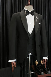 Angus Chic Black Shawl Lapel Best-Fitted Three-Piece Men's Suits