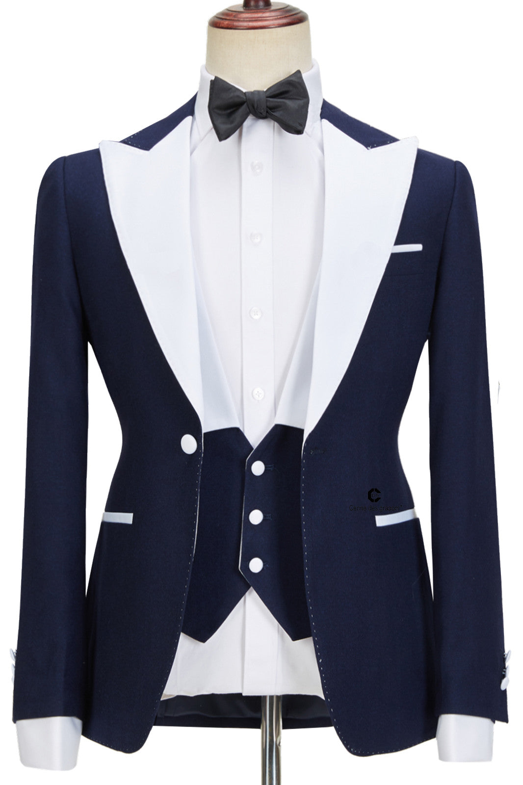 Tyler Stylish Slim Fit Navy Blue Peaked Lapel Three-Piece Men's Suits