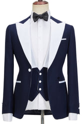 Tyler Stylish Slim Fit Navy Blue Peaked Lapel Three-Piece Men's Suits