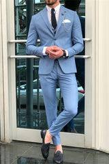 Classic Blue Peaked Lapel Bespoke Tuxedo Suit for Wedding