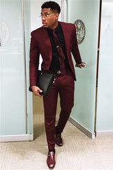 Gentle Burgundy Dinner Prom Suits for Groom with One Button