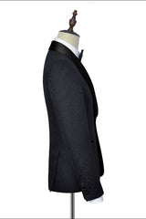 Classic Black Jacquard Wedding Tuxedo Shawl Lapel Silk One-Button Wedding Suits for Men