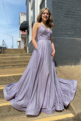 Long Prom Dress with Lilac Spaghetti Straps