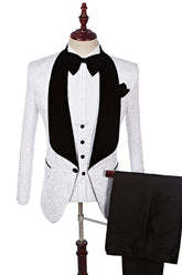 Dillon White Fashion Jacquard Shawl Lapel Three-Piece Wedding Suits